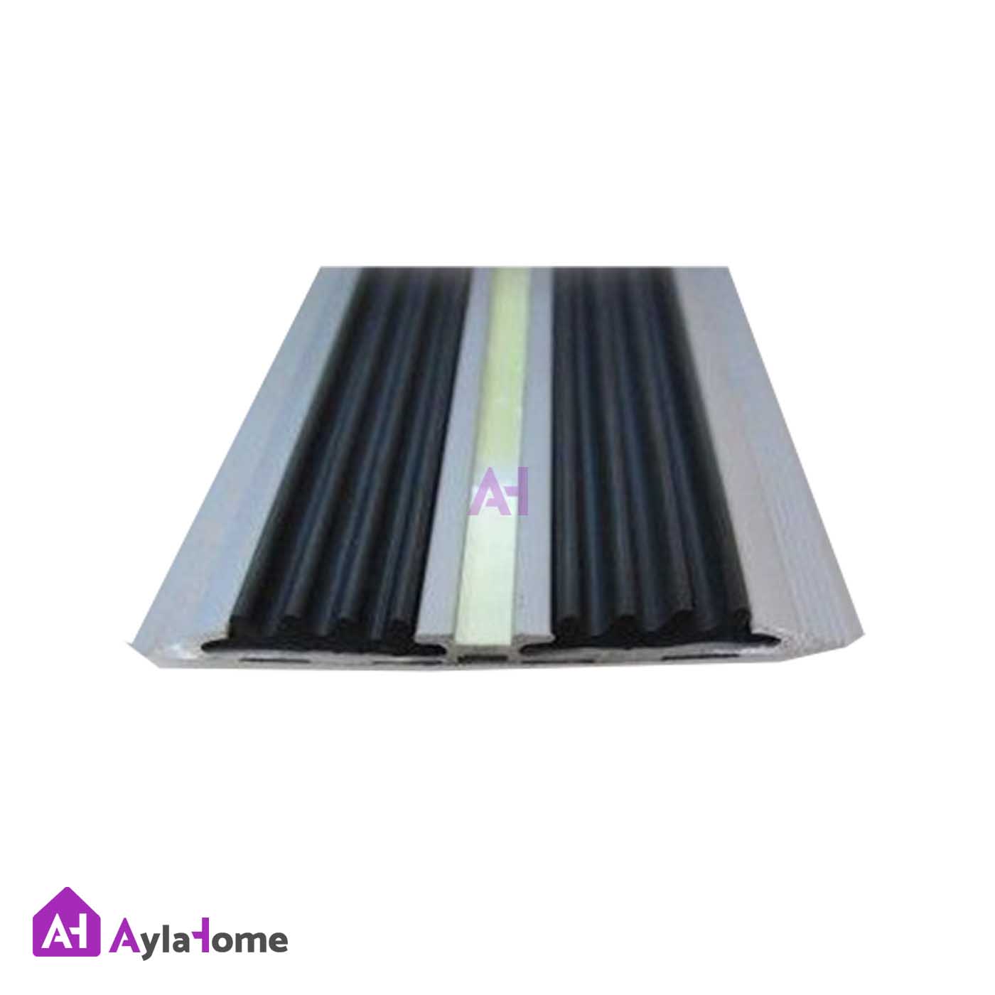 ترمز پله آلومینیومی تخت دو کانال با رویه لاستیکی مشکی کد T4-R