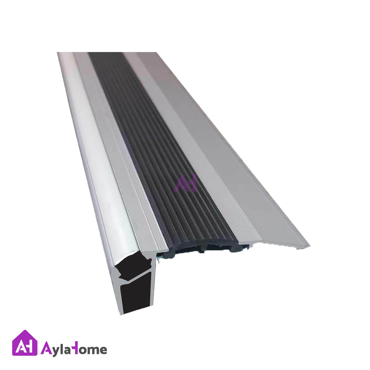 ترمز پله آلومینیومی دوبل با شیار LED کد T6 نقره ای (شاخه 6 متری)