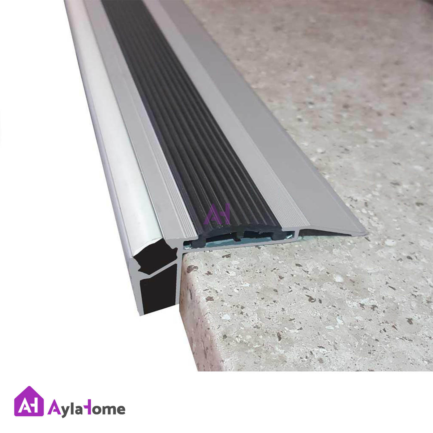 ترمز پله آلومینیومی دوبل با شیار LED کد T6 نقره ای (شاخه 6 متری)