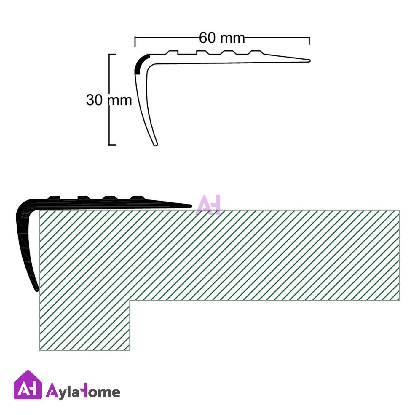 ترمز پله پی وی سی نبشی با نوار شب تاب کد T11-1 (شاخه 120 سانتی)