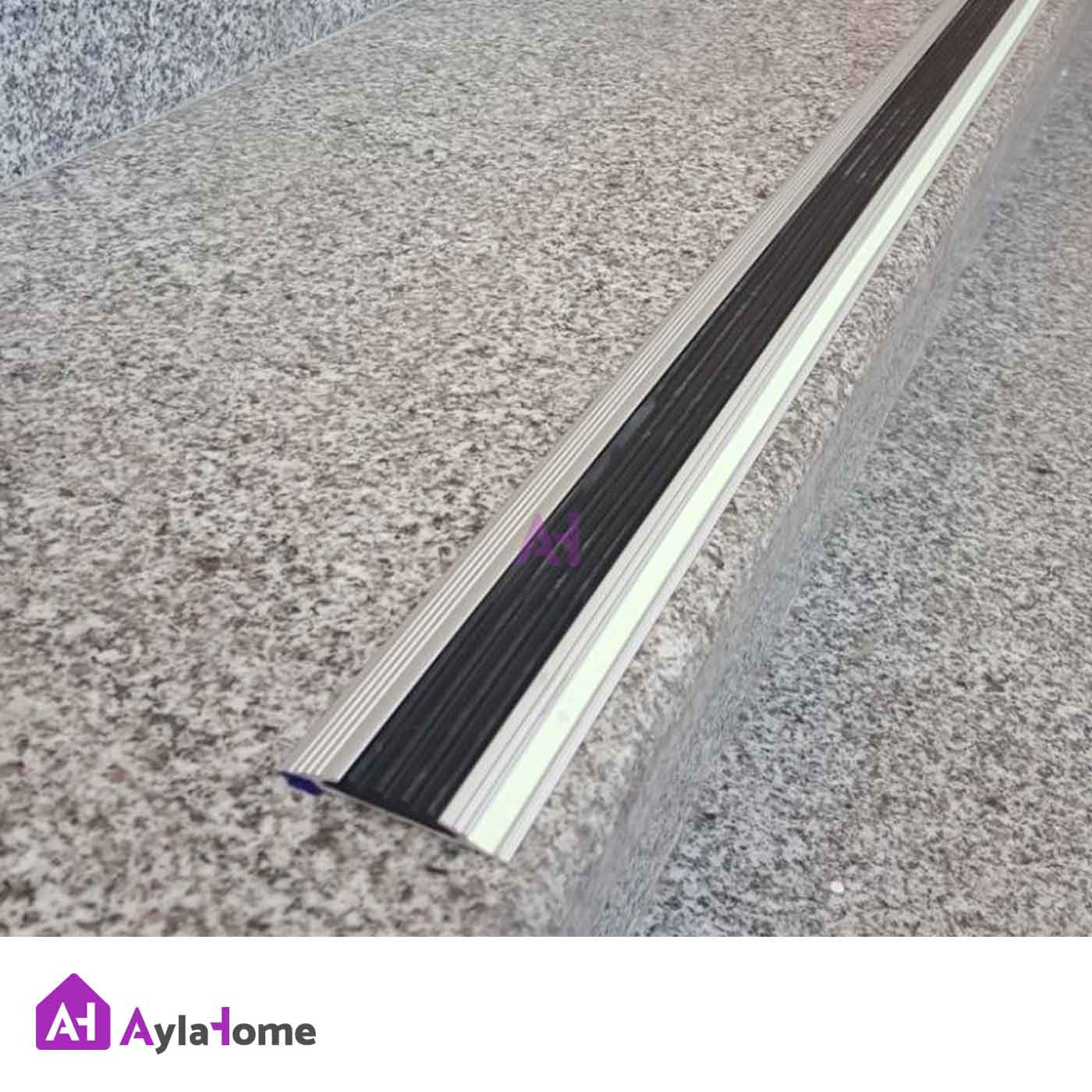 ترمز پله آلومینیومی تخت تک کانال با رویه لاستیکی مشکی کد T4-1