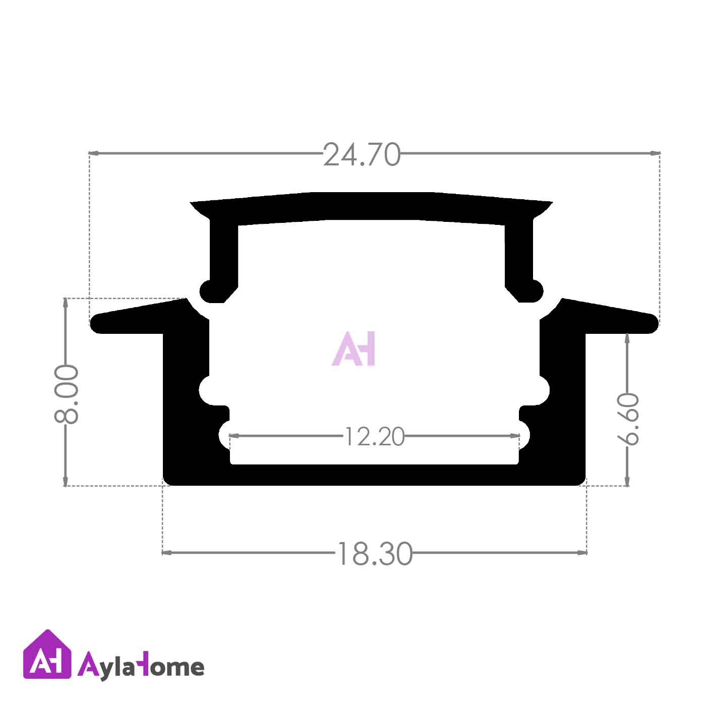 پروفیل نور خطی آلومینیومی 2 سانتی توکار کد L20 نقره ای (شاخه 3 متری)