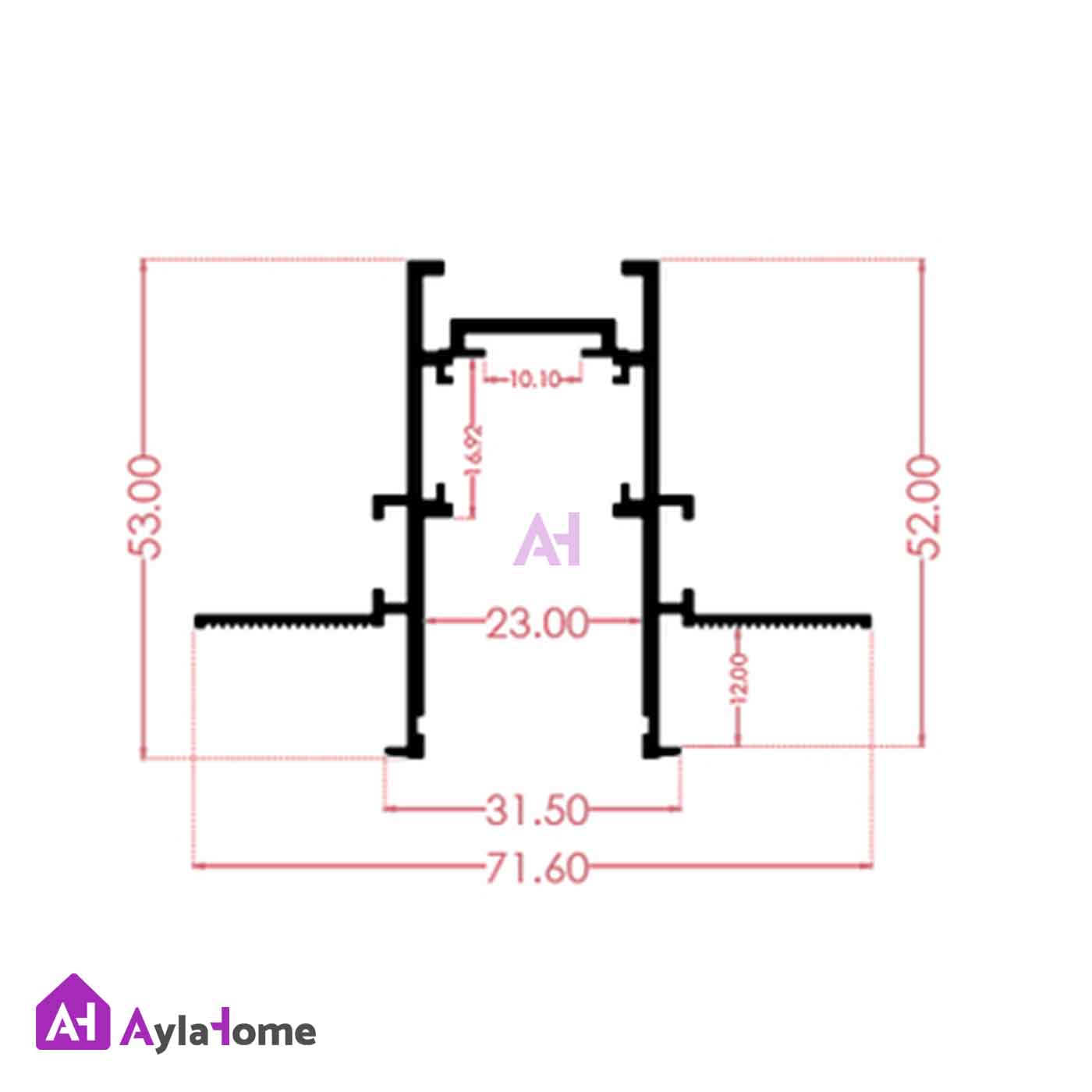 پروفیل ریل مگنتی آلومینیومی 2/5 سانتی توکار کد MR25 مشکی (شاخه 3 متری)