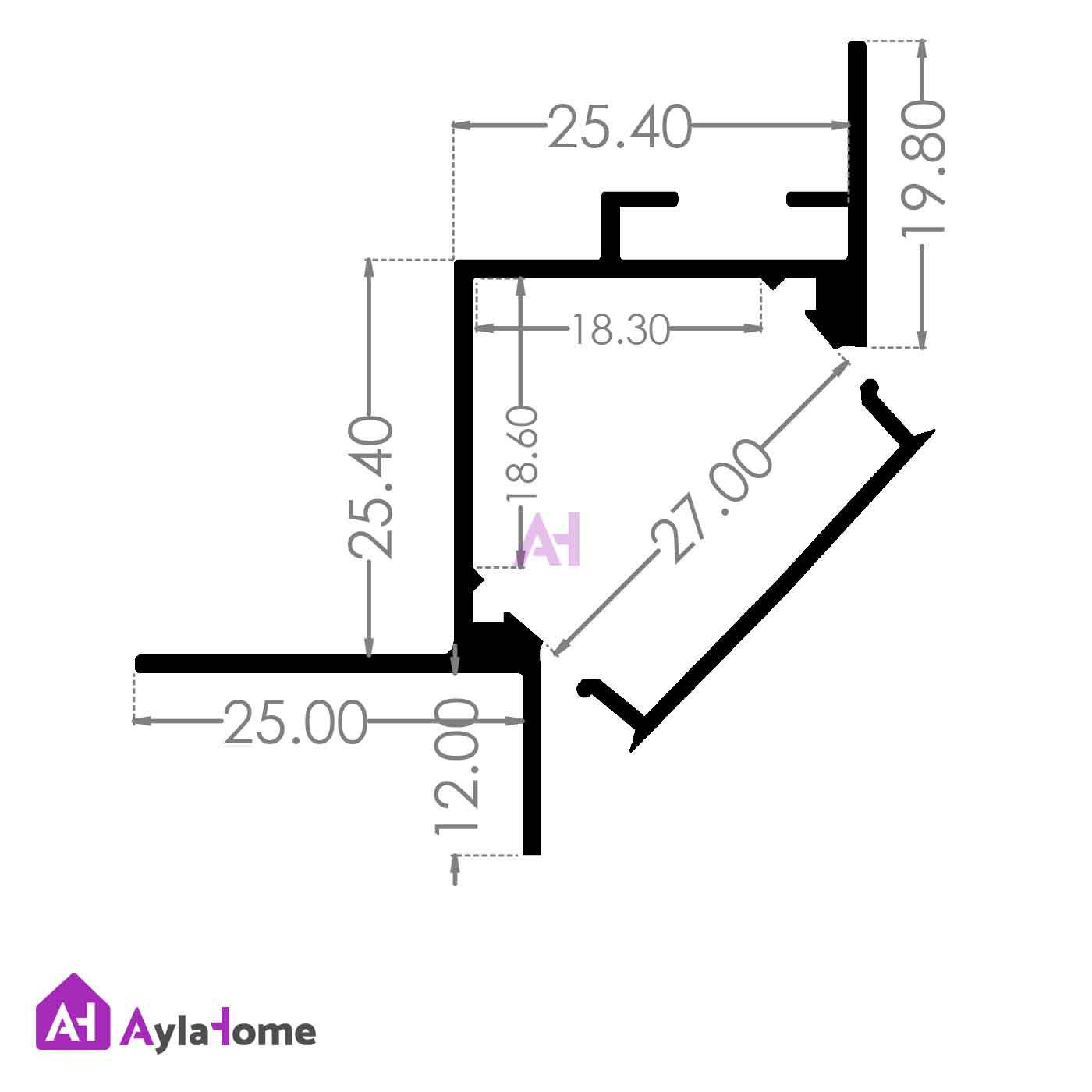 پروفیل نور خطی آلومینیومی مخفی کنافی کد LK6B مشکی (شاخه 3 متری)