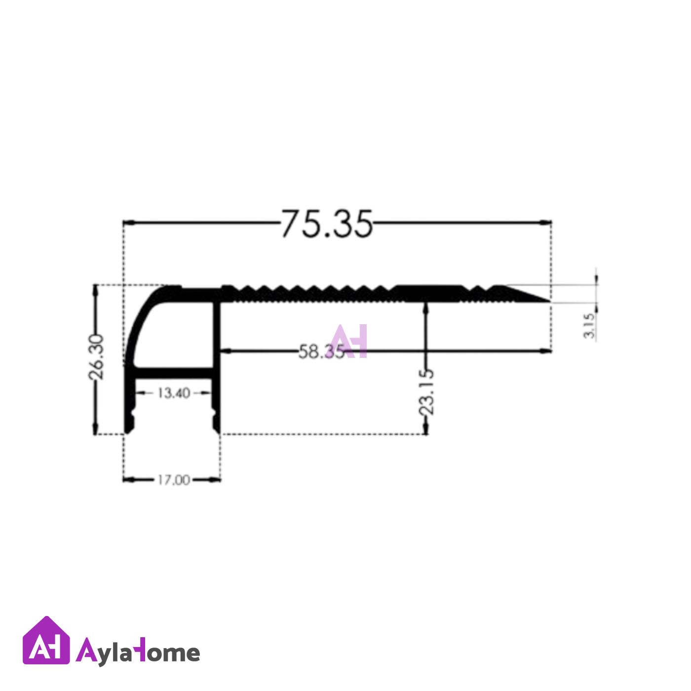 ترمز پله آلومینیومی تک با شیار LED کد T5B مشکی (شاخه 6 متری)