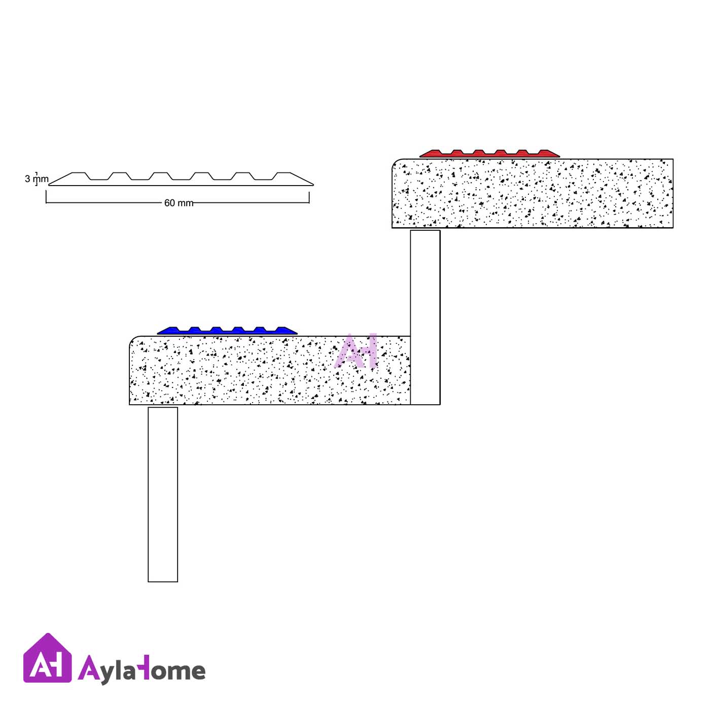 ترمز پله پی وی سی 6 سانتی متری پشت چسبدار کد T8 (رول 25 متری)
